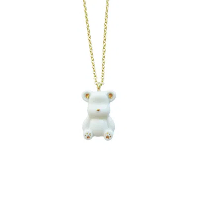 Poporcelain Women's Gold / White Classy White And Gold Porcelain Teddy Bear Necklace In Multi