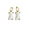 Poporcelain Women's Gold / White Classy White Porcelain Teddy Bear Clip On Earrings In Multi