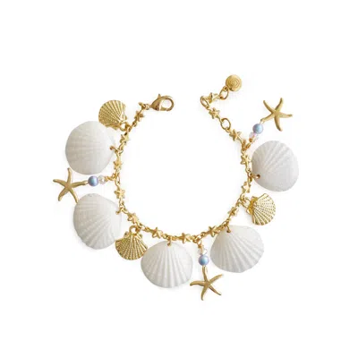Poporcelain Women's Gold / White Little Mermaid Porcelain Seashell Bracelet
