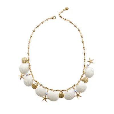 Poporcelain Women's Gold / White Little Mermaid Porcelain Seashell Necklace