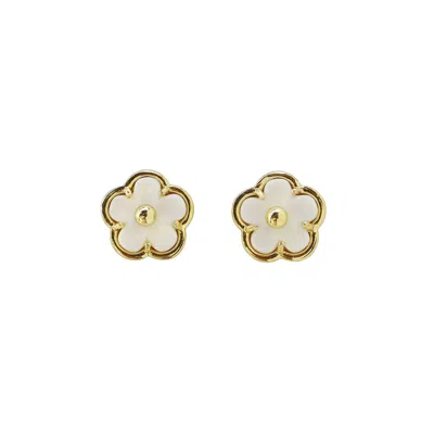 Poporcelain Women's Gold / White Mini Porcelain Daisy Stud Earrings