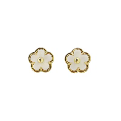 Poporcelain Women's Gold / White Mini Porcelain Daisy Stud Earrings In Multi