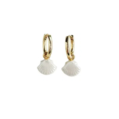 Poporcelain Women's Gold / White Mini Porcelain Seashell Earrings In Multi