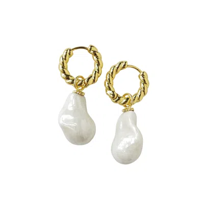 Poporcelain Women's Gold / White Porcelain Baroque Pearl Hoop Earrings
