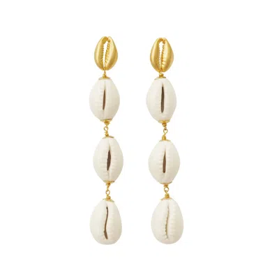 Poporcelain Women's Gold / White Porcelain Cowrie Shell Linear Earrings