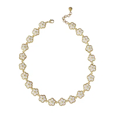 Poporcelain Women's Gold / White Porcelain Daisy Cluster Necklace