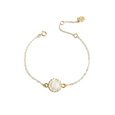Poporcelain Women's Gold / White Porcelain Moonlight Rose Charm Bracelet