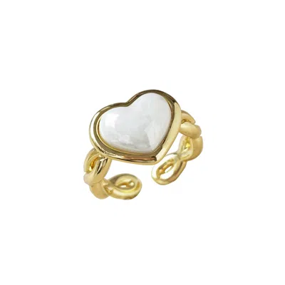 Poporcelain Women's Gold / White Porcelain Pearly White Heart Braided Ring