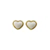 Poporcelain Women's Gold / White Porcelain Pearly White Heart Stud Earrings In Multi