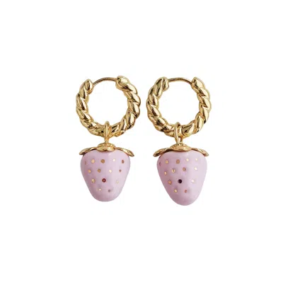 Poporcelain Women's Mini Pink Porcelain Strawberry Hoop Earrings