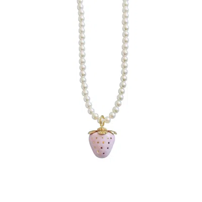 Poporcelain Women's Mini Pink Porcelain Strawberry Pearl Necklace In Metallic