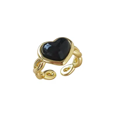 Poporcelain Women's Porcelain Black Heart Braided Ring In Gold