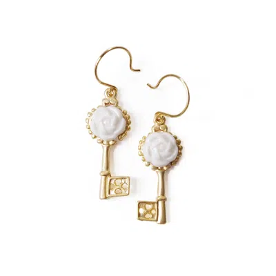 Poporcelain Women's Porcelain Camellia Golden Key Earrings