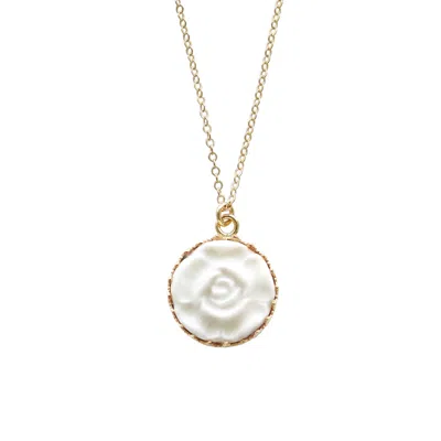Poporcelain Women's Porcelain Moonlight Rose Charm Gold Filled Necklace In White