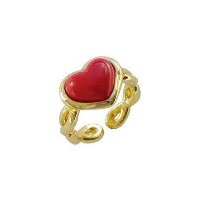 Poporcelain Women's Red / Gold Porcelain Red Heart Braided Ring