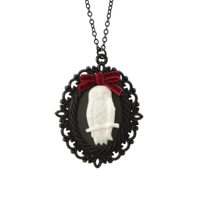 Poporcelain Women's Red / White / Black Dark Romance Porcelain Owl Cameo Necklace