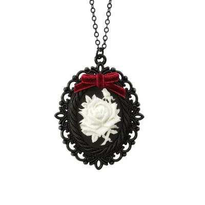 Poporcelain Women's Red / White / Black Dark Romance Porcelain Rose Cameo Necklace