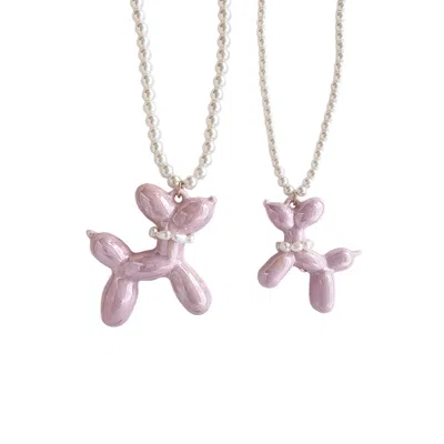 Poporcelain Women's Sweet Pink Porcelain Balloon Doggie Pearl Necklace