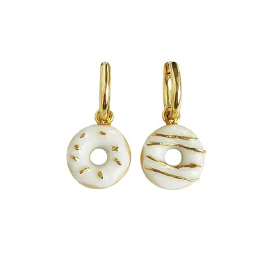 Poporcelain Women's White / Brown / Gold Mini Porcelain Doughnut Earrings In Multi