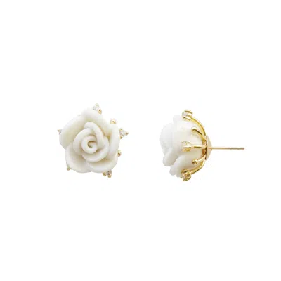 Poporcelain Women's White Cloud Porcelain Rose Stud Earrings