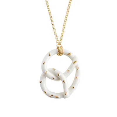 Poporcelain Women's White / Gold Golden Salted Porcelain Pretzel Pendant Necklace