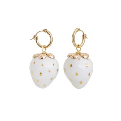 Poporcelain Women's White / Gold Golden White Porcelain Strawberry Earrings