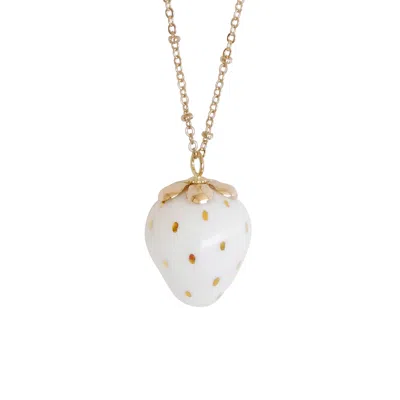 Poporcelain Women's White / Gold Golden White Porcelain Strawberry Necklace