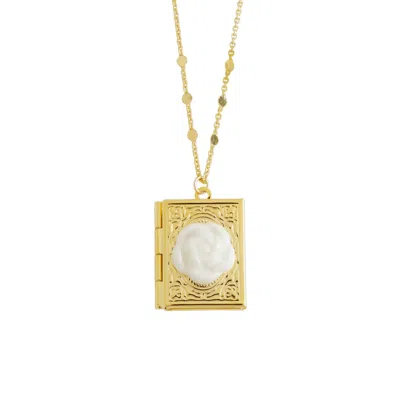 Poporcelain Women's White / Gold Porcelain Camellia Book Locket Necklace