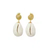 Poporcelain Women's White / Gold Porcelain Cowrie Shell Teardrop Earrings In Multi