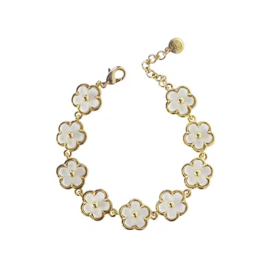 Poporcelain Women's White / Gold Porcelain Daisy Cluster Bracelet