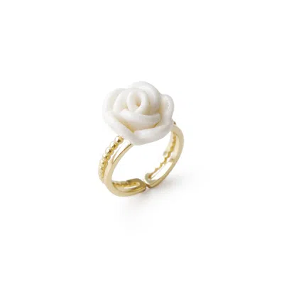 Poporcelain Women's White / Gold White Cloud Porcelain Rose Ring