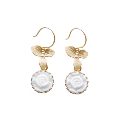 Poporcelain Women's White Mini Porcelain Moonlight Rose Drop Earrings