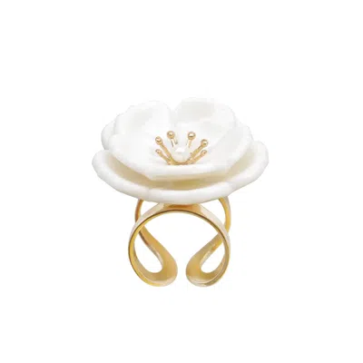 Poporcelain Women's White Porcelain Plum Blossom Statement Ring