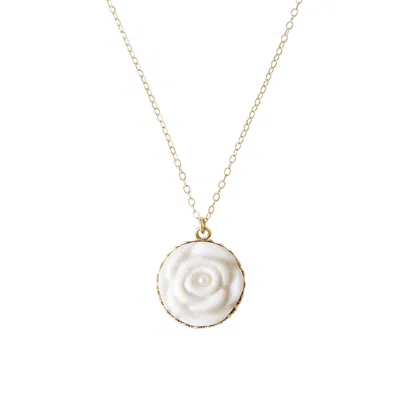Poporcelain Women's White Porcelain Rose With Pearl Gold Filled Necklace