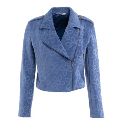Poppanachic Bloom Velvet Biker Jacket In Blue
