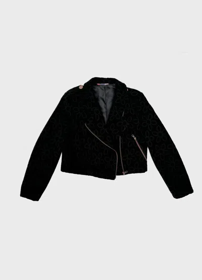 Poppanachic Women's Bloom Black Velvet Biker Jacket
