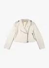 Poppanachic Women's Bloom White Velvet Biker Jacket In White