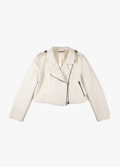 Poppanachic Women's Bloom White Velvet Biker Jacket