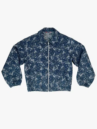Poppanachic Women's Blue Bloom Oversized Dark Denim Jacket