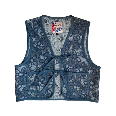 Poppanachic Women's Blue Bloom Dark Denim Bow Vest