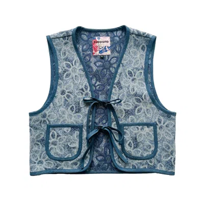 Poppanachic Women's Blue Bloom Light Denim Bow Vest