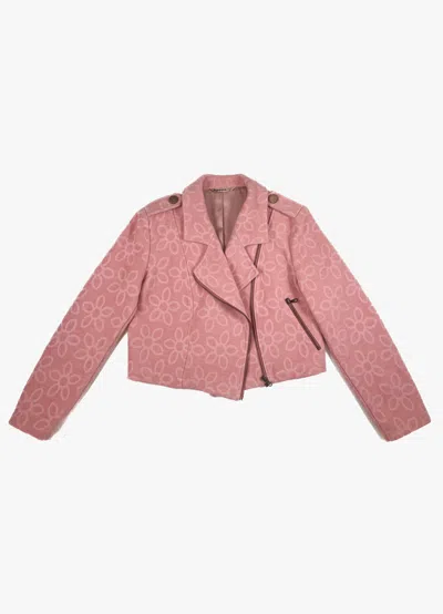 Poppanachic Women's Pink / Purple Bloom Pink Velvet Biker Jacket In Pink/purple