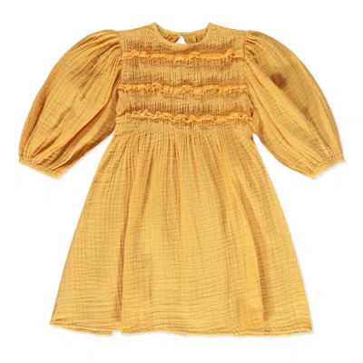 Poppet & Fox Kids' Girl's Chelsea Shirred Peasant Dress In Yellow