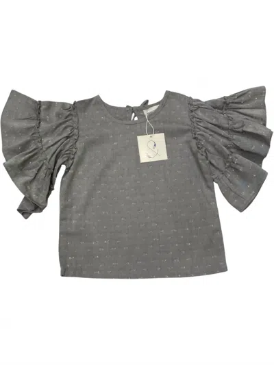 Poppet & Fox Kids' Girl's Ruffle Sleeve Blouse In Grey With Metallic In Gray