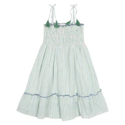 Poppet & Fox Kids' Girl's Shirred Strappy Sundress In Green In Blue