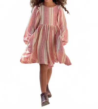 Poppet & Fox Kids' Prairie Dress In Cream Raspberry Stripes In Pink