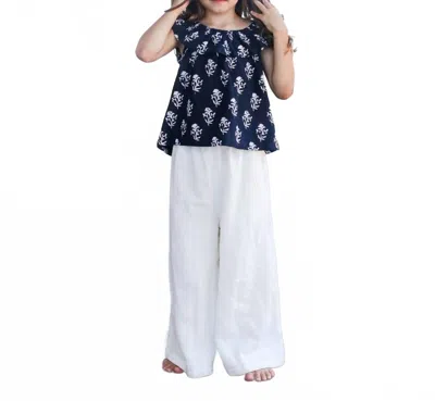 Poppet & Fox Kids' Santorini Woven Wide Leg Pant In White In Blue