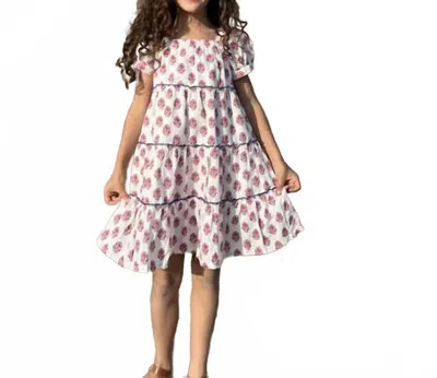 Poppet & Fox Kids' Tiered Summer Dress In Pink Flower Print
