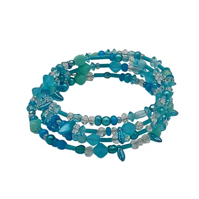 Poppi & Peaseblossom Art Women's Blue Crystal And Vintage Glass Gems Wrap Around Bracelet - Clarum Turquoise