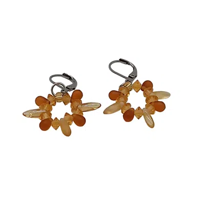 Poppi & Peaseblossom Art Women's Gold Crystal And Vintage Glass Gems Earrings - Clarum Amber